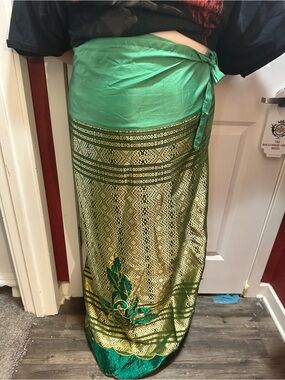 Green & Gold Wrap Skirt (Adjustable Size) Women